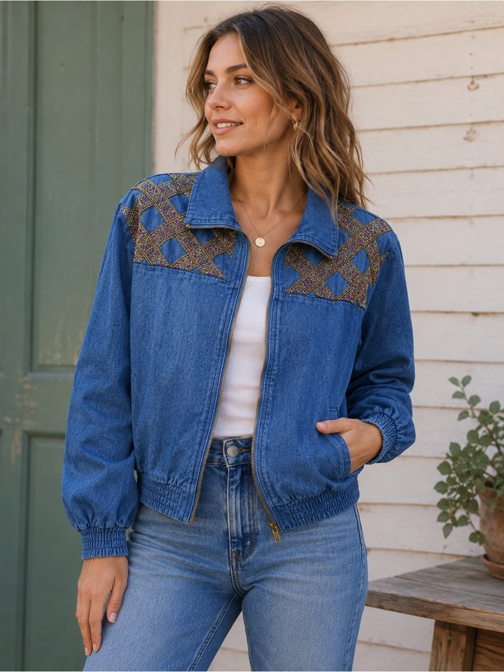 The Villager Sport Vintage Embellished Denim Jacket Size M Liz Claiborne 90s
